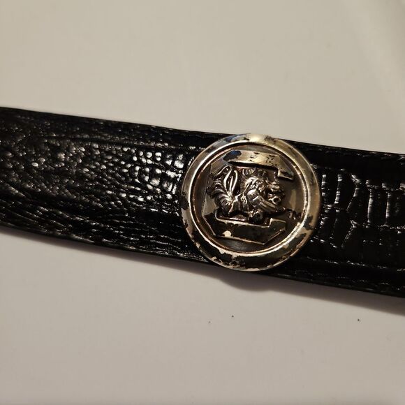 Black Leather Belt with Silver Buckle waist 32"-35" Vintage USC GAMCOCKS rare - Picture 4 of 7